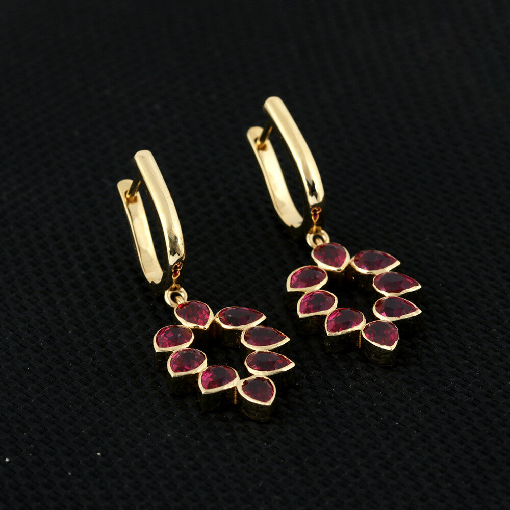 IGI Certified Lab Grown Ruby Pear-Cut Halo Earrings — 18K Solid Gold