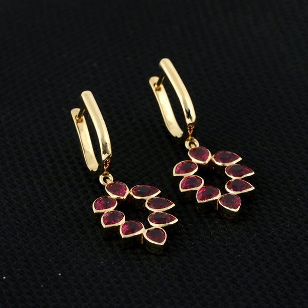 IGI Certified Lab Grown Ruby Pear-Cut Halo Earrings — 18K Solid Gold