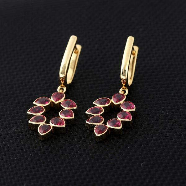 IGI Certified Lab Grown Ruby Pear-Cut Halo Earrings — 18K Solid Gold