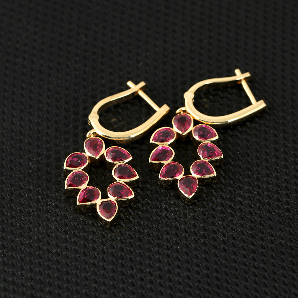 IGI Certified Lab Grown Ruby Pear-Cut Halo Earrings — 18K Solid Gold