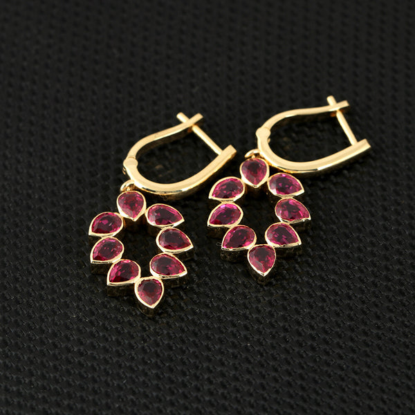 IGI Certified Lab Grown Ruby Pear-Cut Halo Earrings — 18K Solid Gold