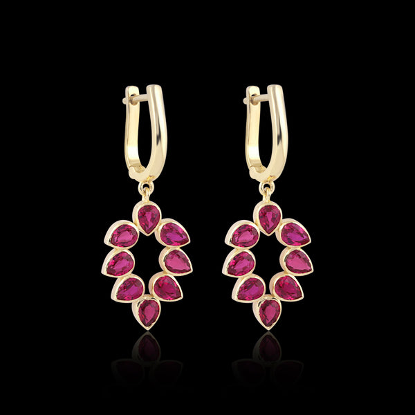 IGI Certified Lab Grown Ruby Pear-Cut Halo Earrings — 18K Solid Gold