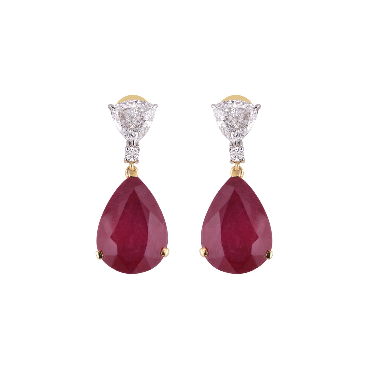 Lab Grown Ruby Pear-Cut Drop Earrings with Pavé Diamonds — 14K/18K Solid Gold