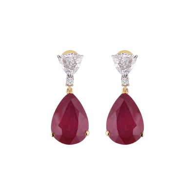 Lab Grown Ruby Pear-Cut Drop Earrings with Pavé Diamonds — 14K/18K Solid Gold