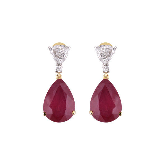 Lab Grown Ruby Pear-Cut Drop Earrings with Pavé Diamonds — 14K/18K Solid Gold