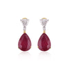 Lab Grown Ruby Pear-Cut Drop Earrings with Pavé Diamonds — 14K/18K Solid Gold