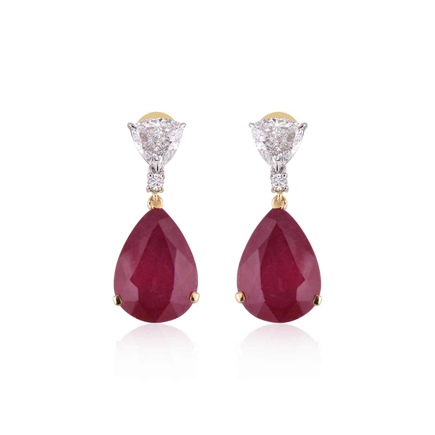 Lab Grown Ruby Pear-Cut Drop Earrings with Pavé Diamonds — 14K/18K Solid Gold