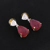 Lab Grown Ruby Pear-Cut Drop Earrings with Pavé Diamonds — 14K/18K Solid Gold
