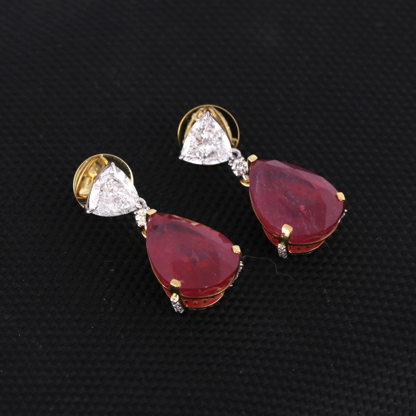 Lab Grown Ruby Pear-Cut Drop Earrings with Pavé Diamonds — 14K/18K Solid Gold