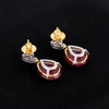 Lab Grown Ruby Pear-Cut Drop Earrings with Pavé Diamonds — 14K/18K Solid Gold