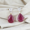 Lab Grown Ruby Pear-Cut Drop Earrings with Pavé Diamonds — 14K/18K Solid Gold