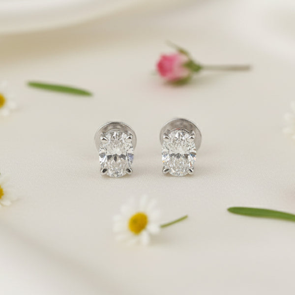 IGI Certified Lab Grown Oval-Cut Diamond Stud Earrings — 18K Solid Gold