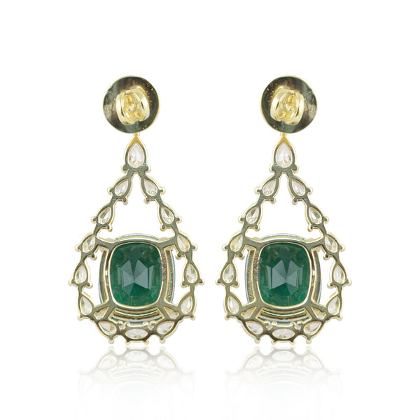 IGI Lab Grown Emerald & Diamond Oval Drop Earrings — Solid Gold, Halo Cluster
