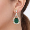 IGI Lab Grown Emerald & Diamond Oval Drop Earrings — Solid Gold, Halo Cluster