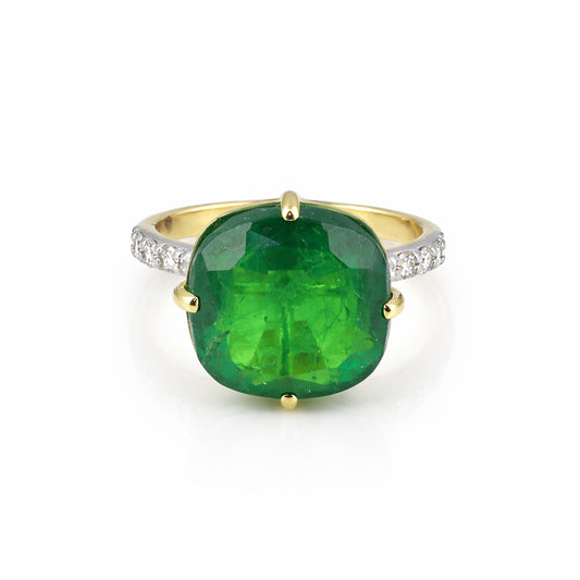 IGI Certified Lab Grown Emerald Cushion-Cut Diamond Halo Ring — 9K/14K Solid Gold