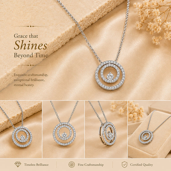 IGI Certified Lab Grown Diamond Round-Cut Pave Cluster Pendant Necklace — 18K Solid Gold, Adjustable Chain
