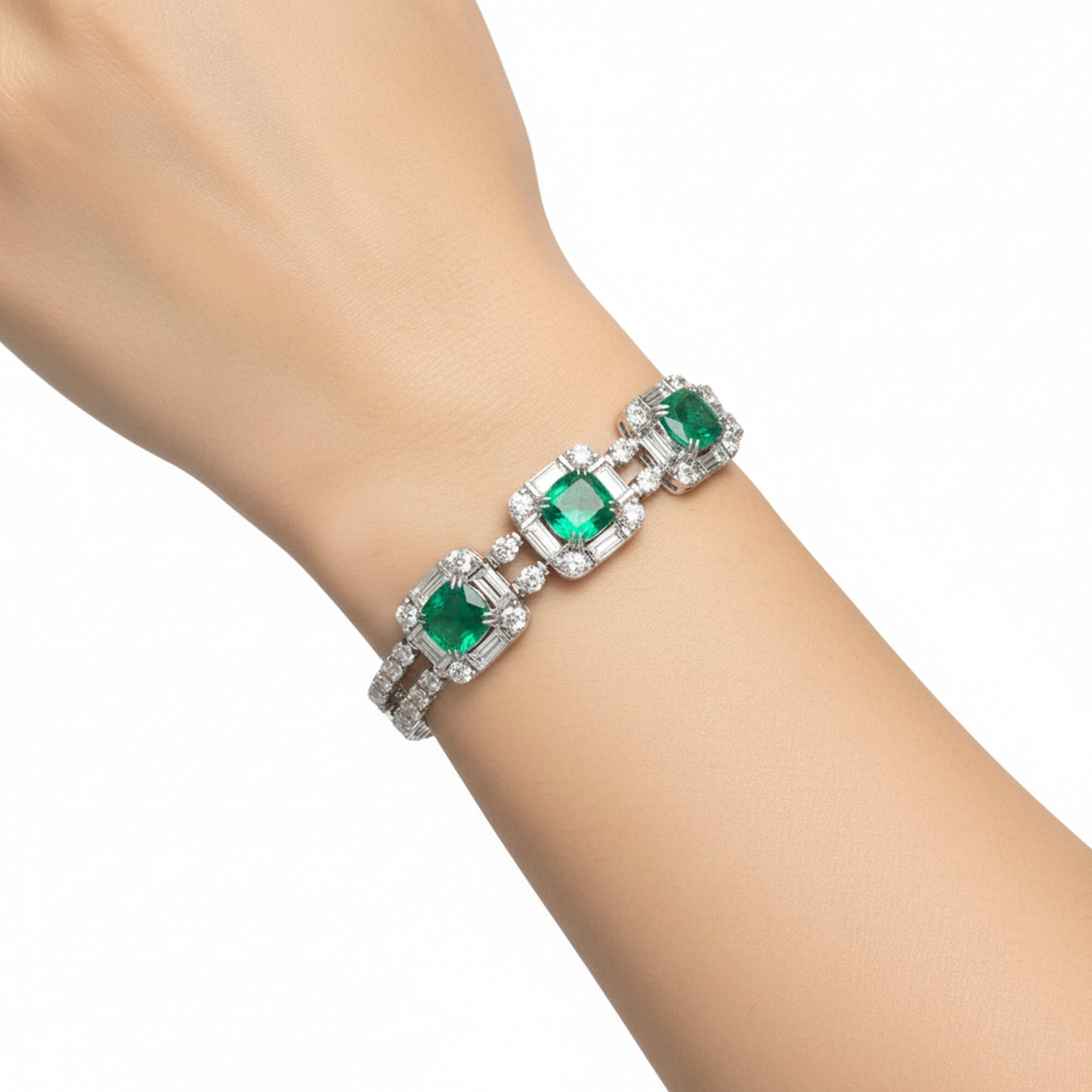IGI Certified Lab Grown Emerald All-Stone Tennis Bracelet — 14K/18K Solid Gold, 17.47 Carat