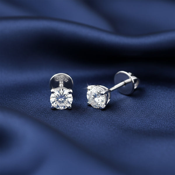 Lab Grown Diamond Accent Round Stud Earrings — Solid 14K / 18K Gold