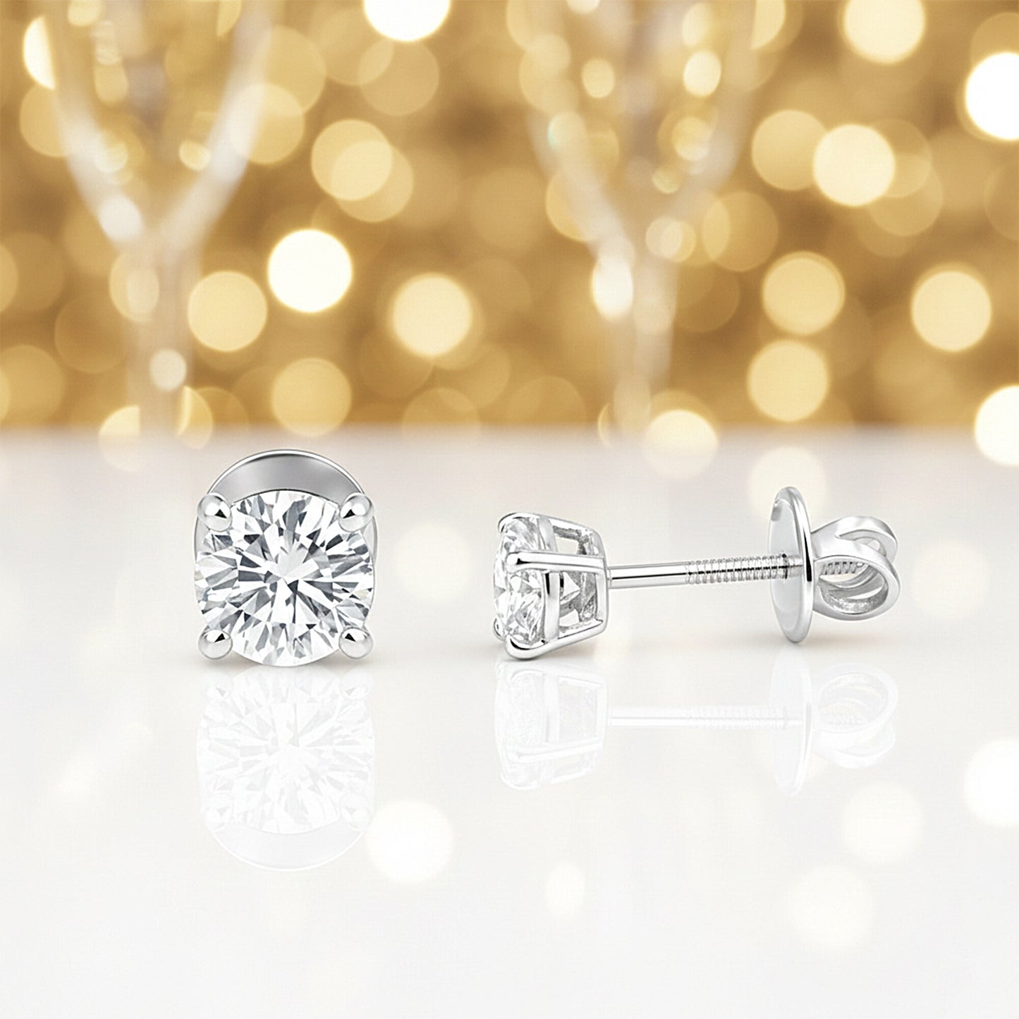 Lab Grown Diamond Accent Round Stud Earrings — Solid 14K / 18K Gold