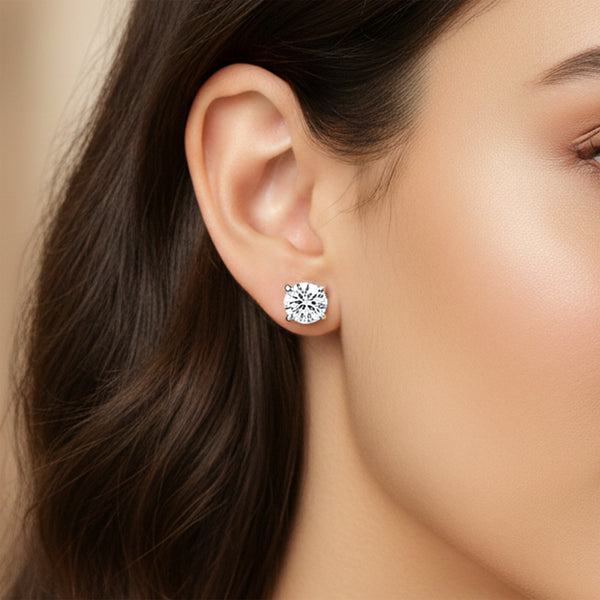 Lab Grown Diamond Accent Round Stud Earrings — Solid 14K / 18K Gold