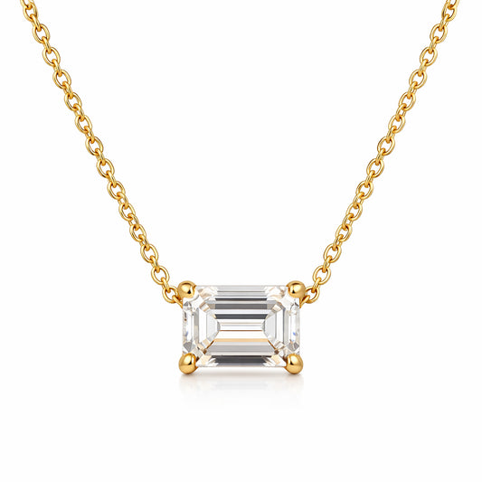 IGI Certified Lab Grown Diamond Emerald-Cut Solitaire Pendant Necklace — 14K/18K Solid Gold, Adjustable Chain