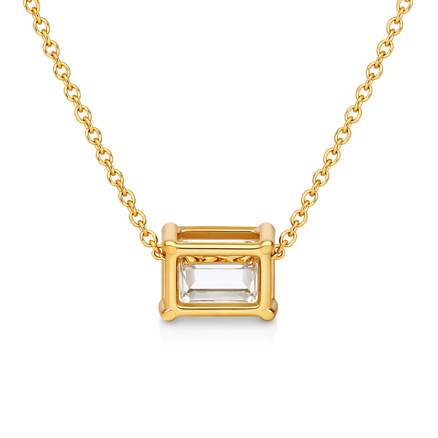 IGI Certified Lab Grown Diamond Emerald-Cut Solitaire Pendant Necklace — 14K/18K Solid Gold, Adjustable Chain