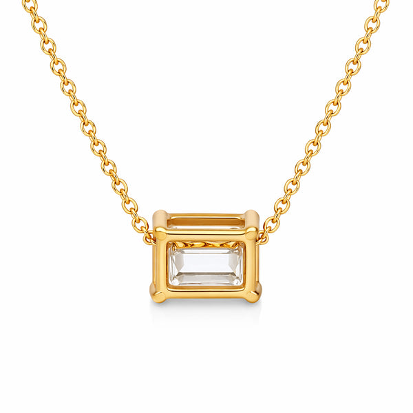 IGI Certified Lab Grown Diamond Emerald-Cut Solitaire Pendant Necklace — 14K/18K Solid Gold, Adjustable Chain