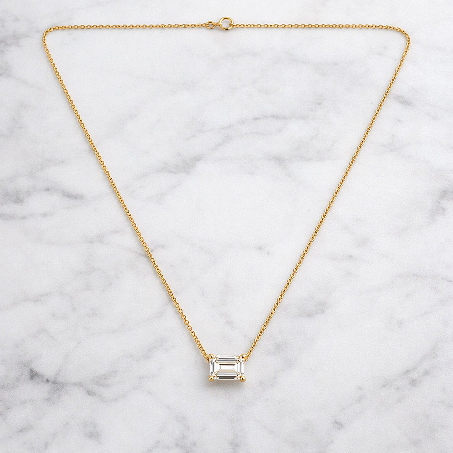 IGI Certified Lab Grown Diamond Emerald-Cut Solitaire Pendant Necklace — 14K/18K Solid Gold, Adjustable Chain