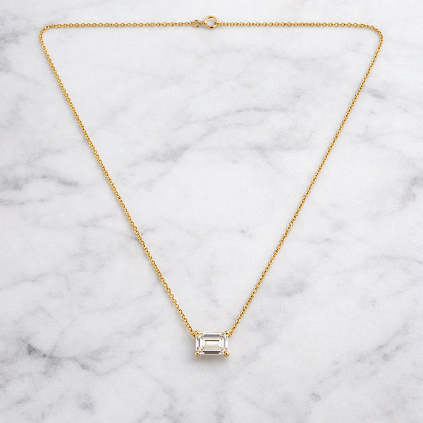 IGI Certified Lab Grown Diamond Emerald-Cut Solitaire Pendant Necklace — 14K/18K Solid Gold, Adjustable Chain