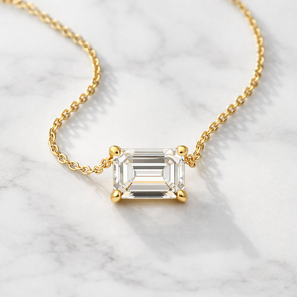 IGI Certified Lab Grown Diamond Emerald-Cut Solitaire Pendant Necklace — 14K/18K Solid Gold, Adjustable Chain