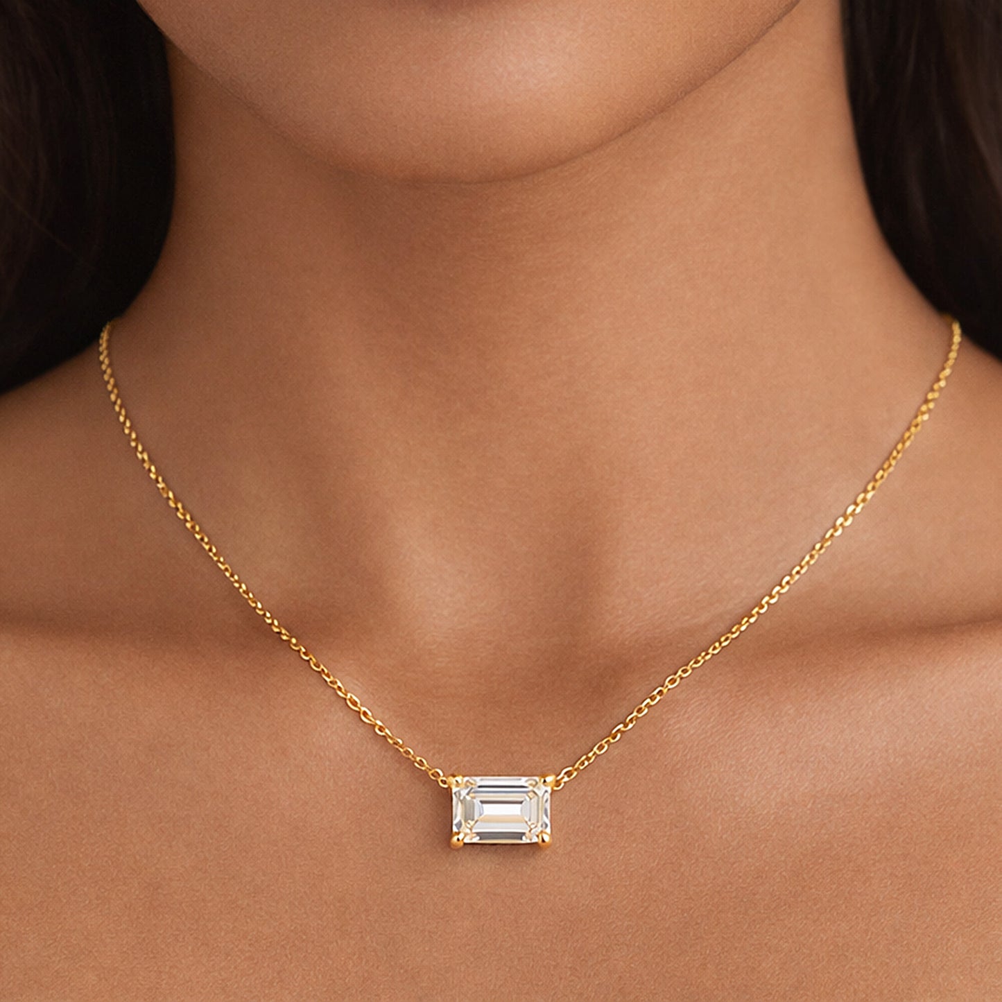 IGI Certified Lab Grown Diamond Emerald-Cut Solitaire Pendant Necklace — 14K/18K Solid Gold, Adjustable Chain