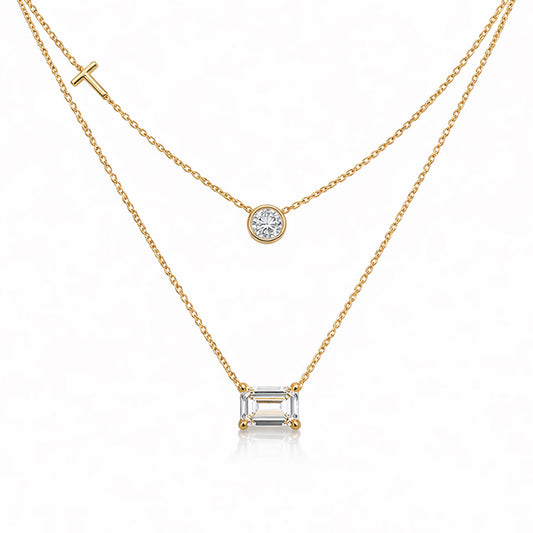 IGI Certified Lab Grown Diamond Mixed-Cut Duo Pendant Necklace — 14K/18K Solid Gold, Adjustable Chain