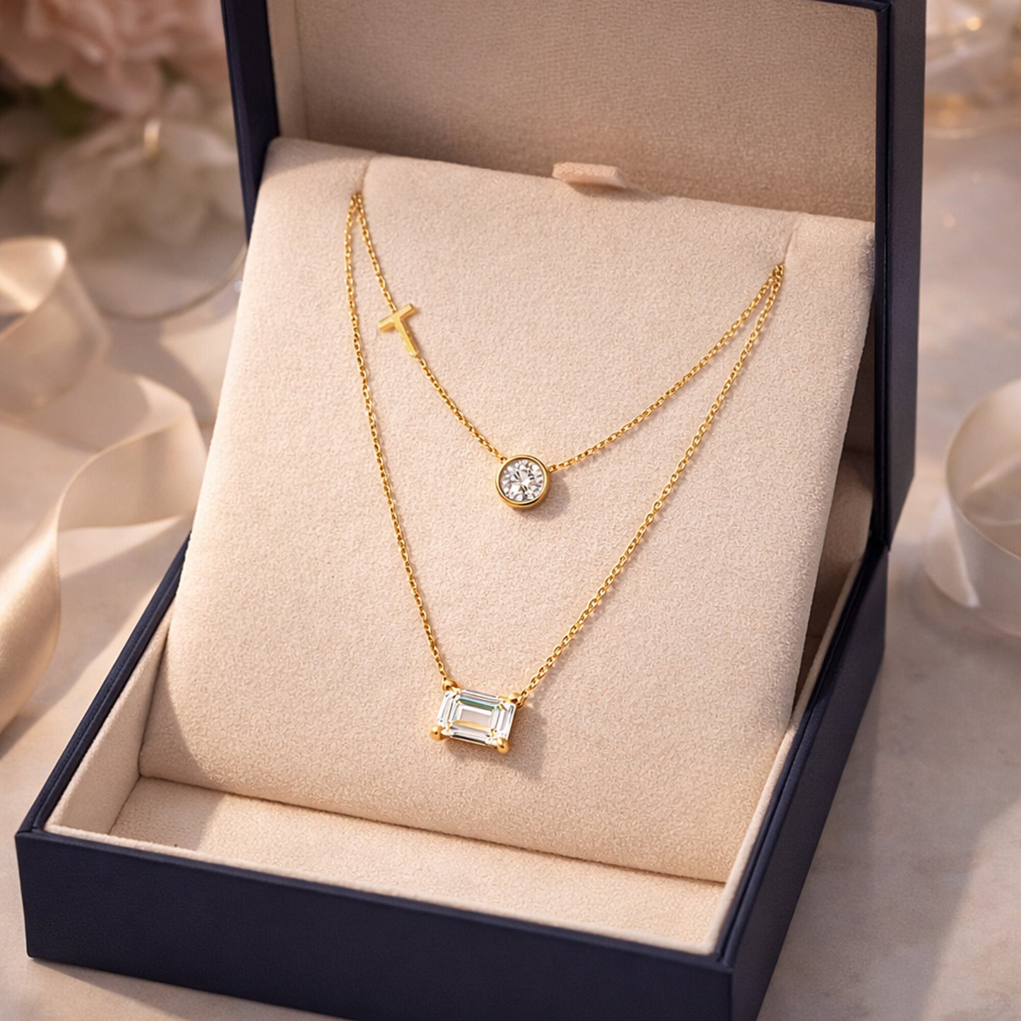 IGI Certified Lab Grown Diamond Mixed-Cut Duo Pendant Necklace — 14K/18K Solid Gold, Adjustable Chain