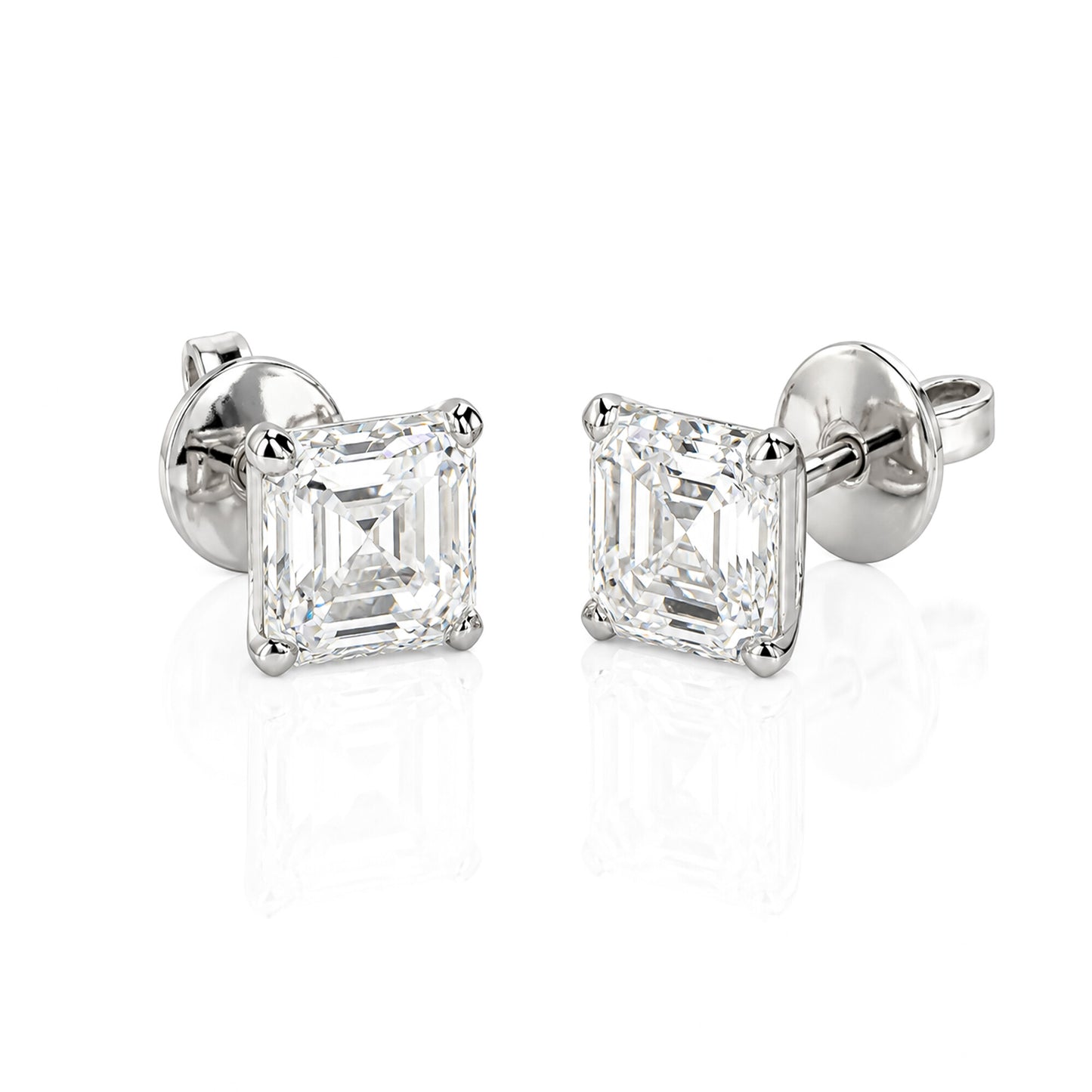 IGI Certified Lab Grown Asscher-Cut Diamond Stud Earrings — 14K/18K Solid Gold