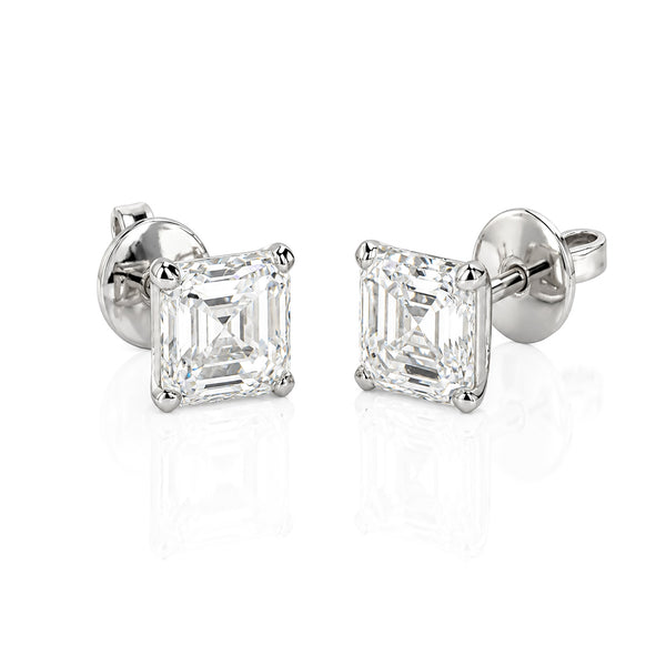 IGI Certified Lab Grown Asscher-Cut Diamond Stud Earrings — 14K/18K Solid Gold