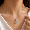 IGI Certified Lab Grown Fancy Aqua Blue Diamond Pear-Cut Halo Pendant Necklace — 10K/14K Solid Gold, Adjustable Chain