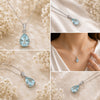 IGI Certified Lab Grown Fancy Aqua Blue Diamond Pear-Cut Halo Pendant Necklace — 10K/14K Solid Gold, Adjustable Chain
