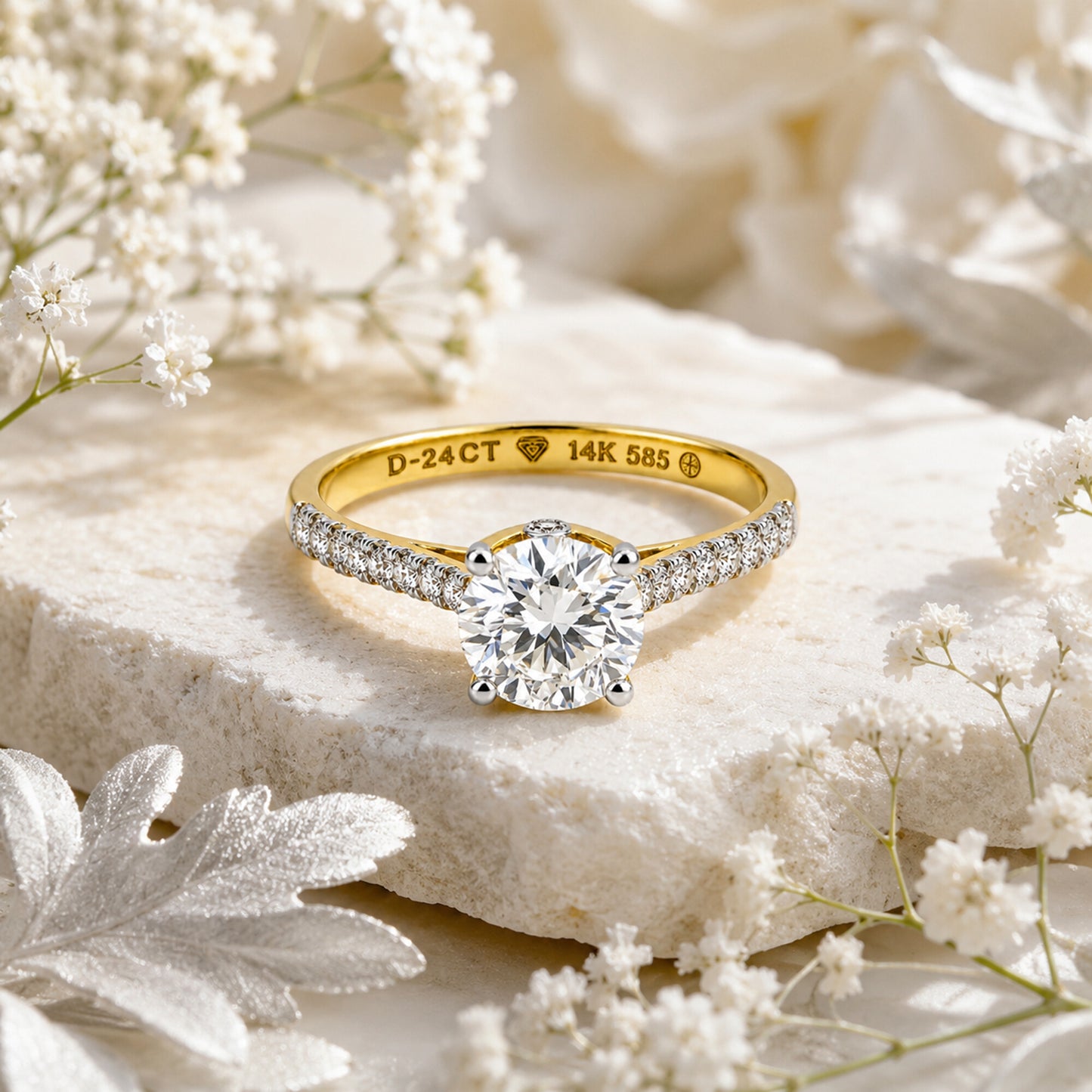 IGI Certified Lab Grown Diamond 0.425ct Round Halo Cluster Ring — 14K/18K Solid Gold