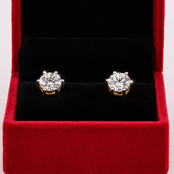 Lab Grown Diamond Accent Round Stud Earrings — Solid 14K / 18K Gold