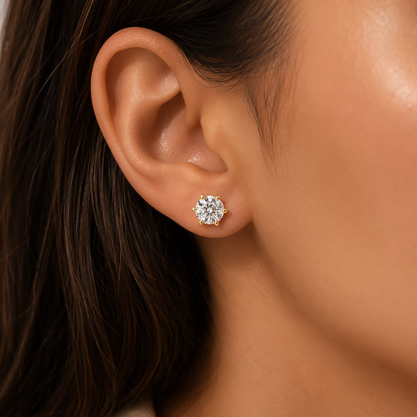 Lab Grown Diamond Accent Round Stud Earrings — Solid 14K / 18K Gold