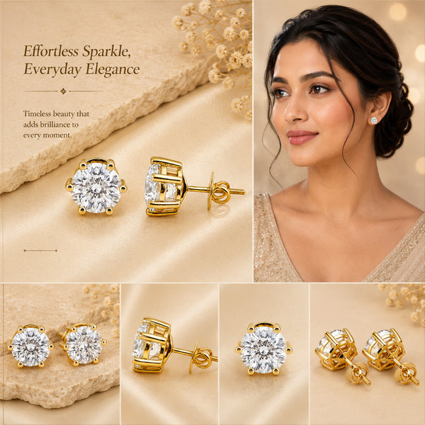 Lab Grown Diamond Accent Round Stud Earrings — Solid 14K / 18K Gold