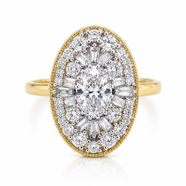 IGI Certified Lab Grown Diamond 0.98ct Fancy-Cut Halo Cluster Ring — 14K/18K Solid Gold