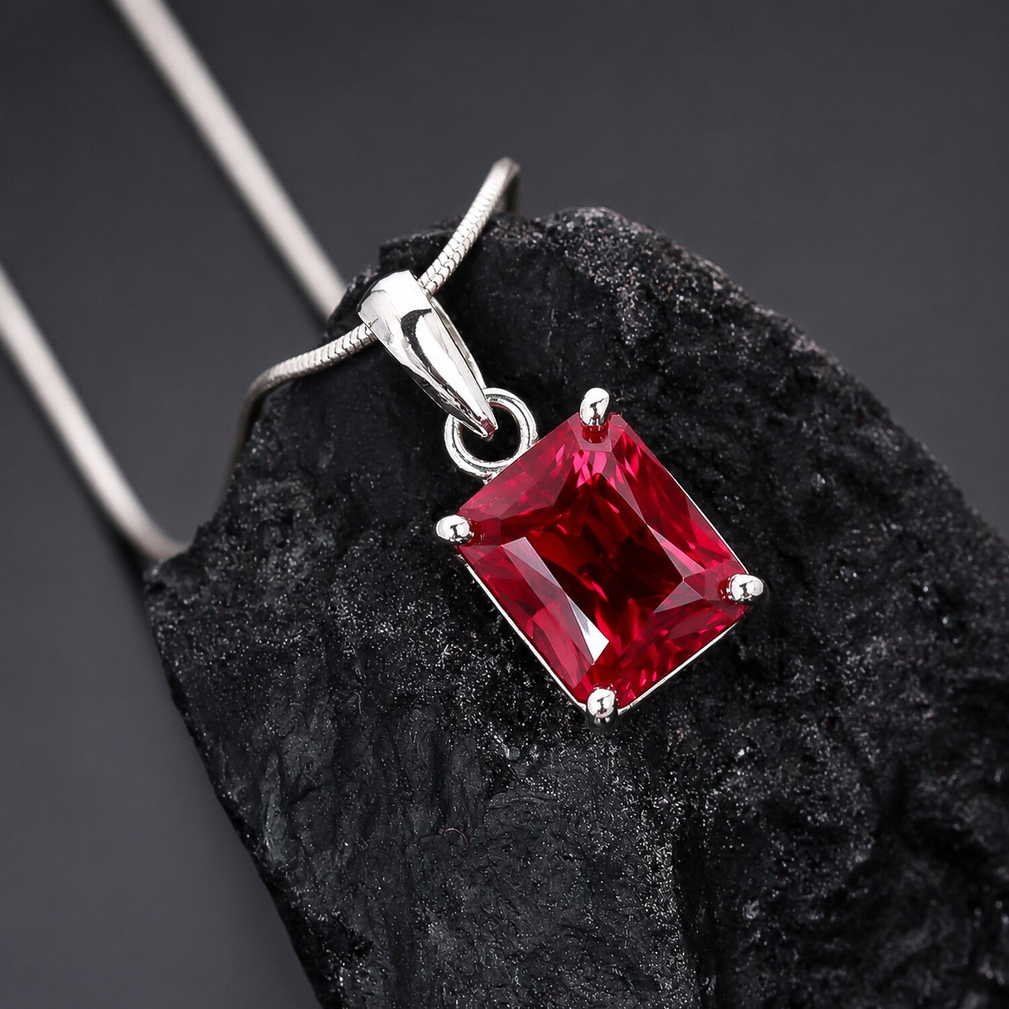 IGI Certified Lab Grown Fancy Red Diamond Emerald-Cut Solitaire Pendant Necklace — 14K/18K Solid Gold, Adjustable Chain