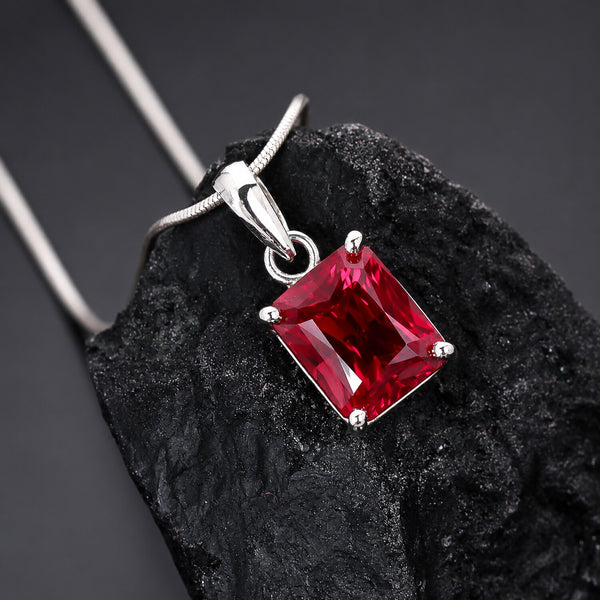 IGI Certified Lab Grown Fancy Red Diamond Emerald-Cut Solitaire Pendant Necklace — 14K/18K Solid Gold, Adjustable Chain