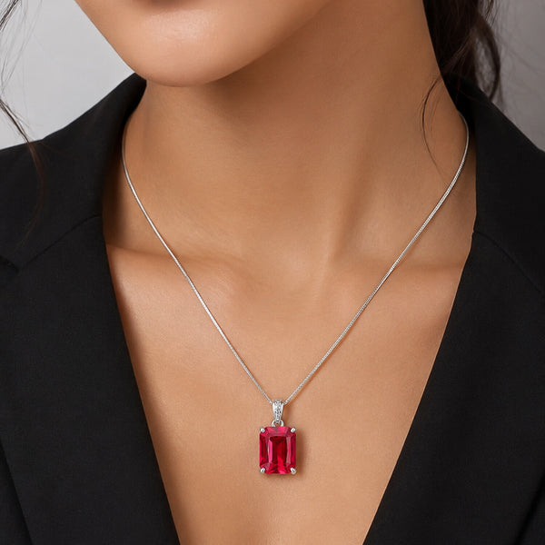 IGI Certified Lab Grown Fancy Red Diamond Emerald-Cut Solitaire Pendant Necklace — 14K/18K Solid Gold, Adjustable Chain