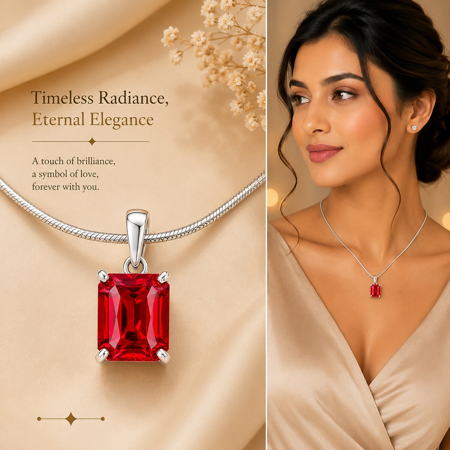IGI Certified Lab Grown Fancy Red Diamond Emerald-Cut Solitaire Pendant Necklace — 14K/18K Solid Gold, Adjustable Chain