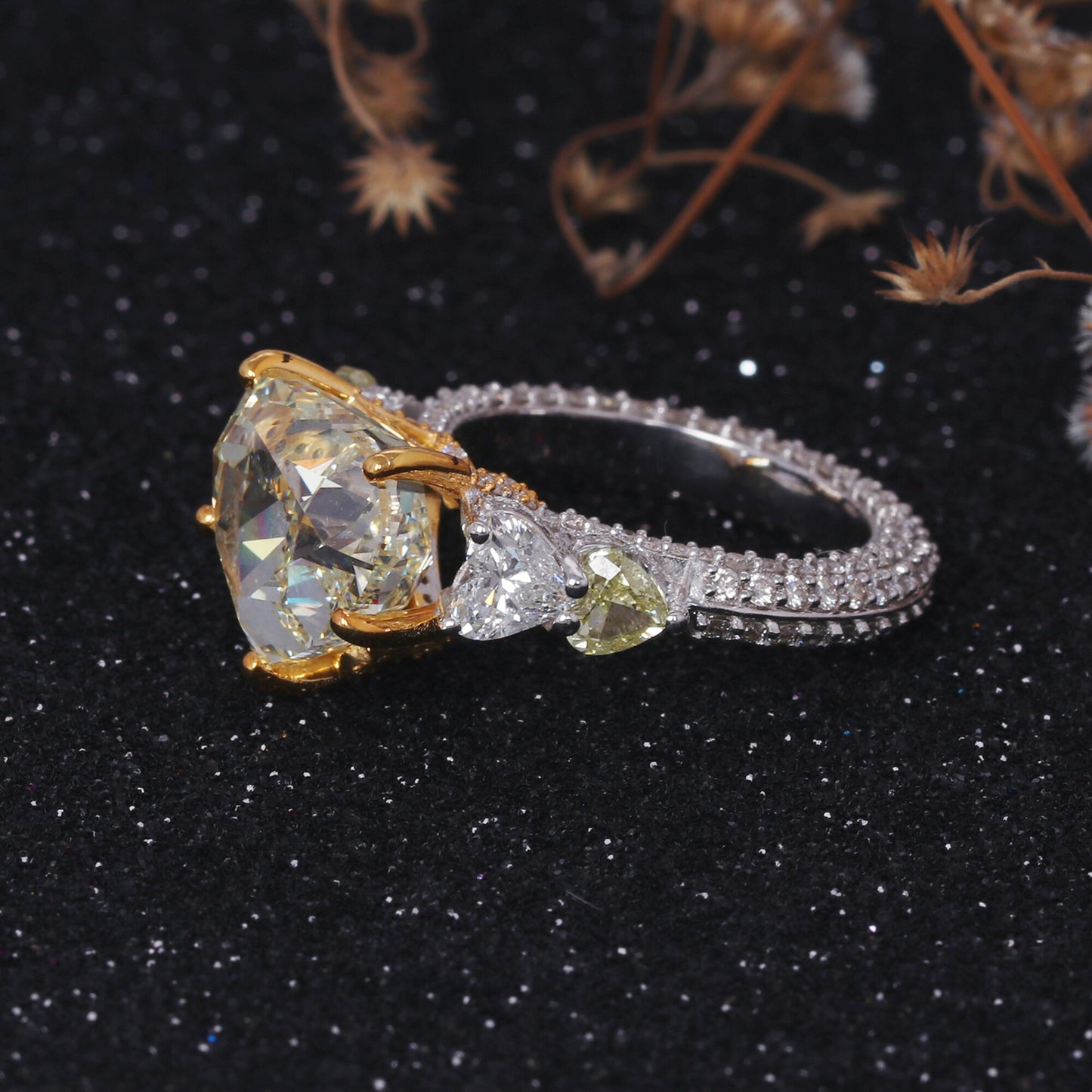 IGI Certified Lab Grown Diamond 3.7ct Heart Five-Stone Statement Ring — 14K/18K Solid Gold