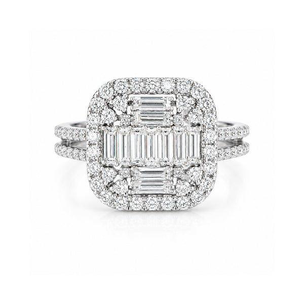 IGI Certified Lab Grown Diamond 1.68ct Emerald Halo with Pavé Shank Ring — 14K/18K Solid Gold