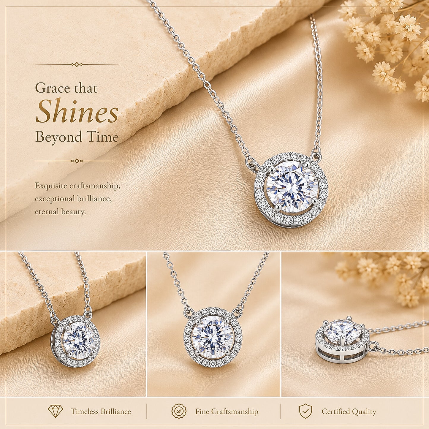 IGI Certified Lab Grown Diamond Round-Cut Cluster Pendant Necklace — 14K/18K Solid Gold, Adjustable Chain