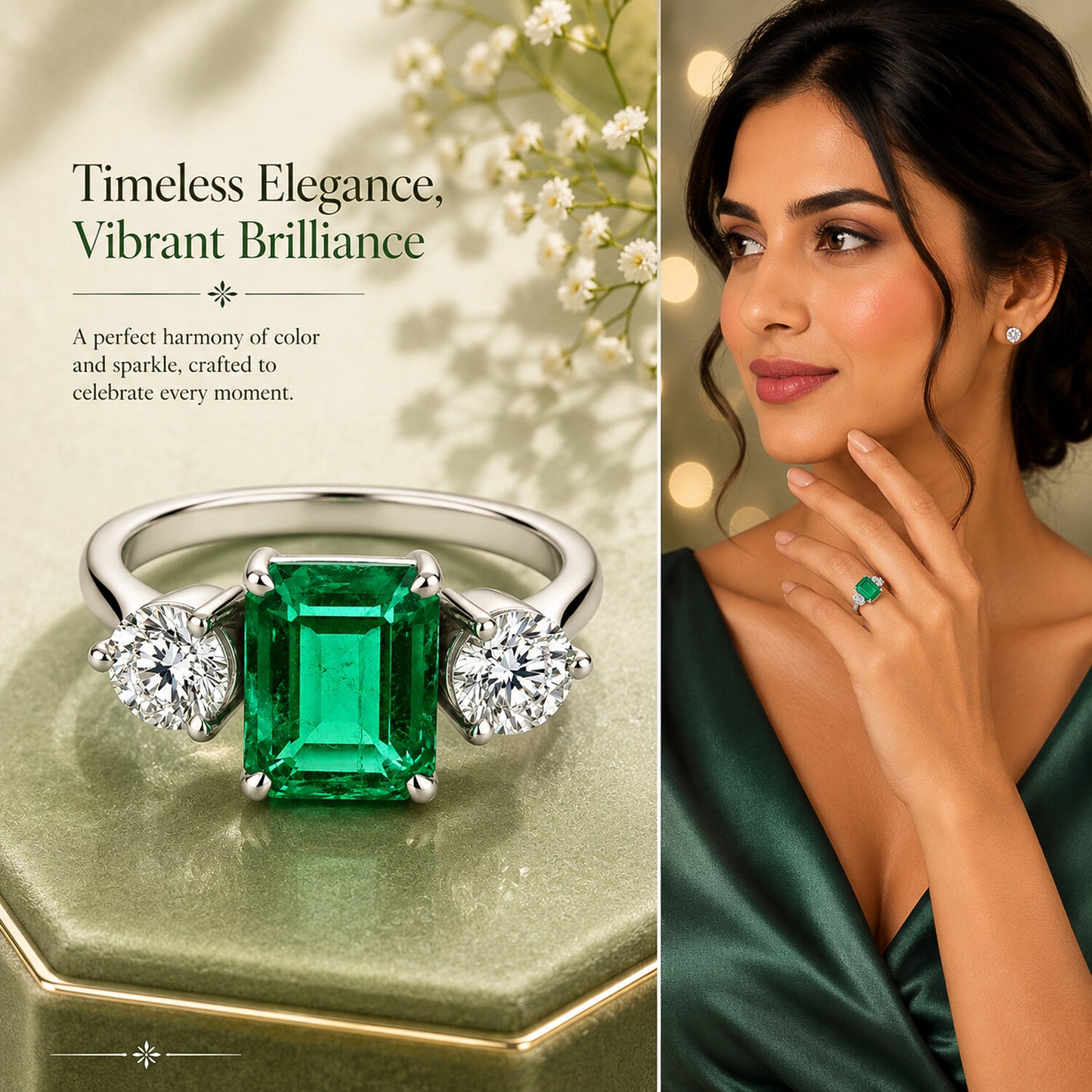 IGI Certified Lab Grown Diamond 0.7ct Emerald Three-Stone (Trilogy) Ring — 14K/18K Solid Gold